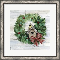 Framed 'Holiday Wreath III on Wood' border=