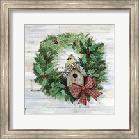 Framed 'Holiday Wreath III on Wood' border=