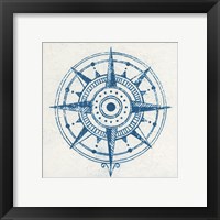 Framed 'Indigo Gild Compass Rose I' border=