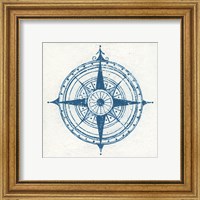 Framed 'Indigo Gild Compass Rose II' border=