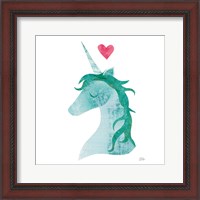 Framed 'Unicorn Magic II Heart Sq Green' border=