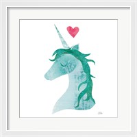 Framed 'Unicorn Magic II Heart Sq Green' border=