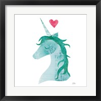 Framed 'Unicorn Magic II Heart Sq Green' border=