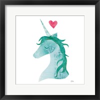 Framed Unicorn Magic II Heart Sq Green