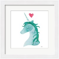 Framed 'Unicorn Magic II Heart Sq Green' border=