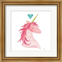 Framed 'Unicorn Magic II Heart Sq Pink' border=