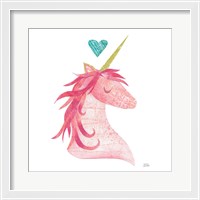 Framed 'Unicorn Magic II Heart Sq Pink' border=