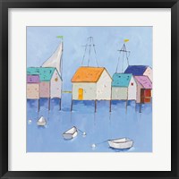 Framed Boat House Row Dark Blue Sky