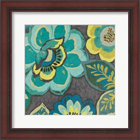 Framed 'Floral Assortment Teal on Dark Grey Crop I' border=