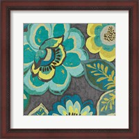 Framed 'Floral Assortment Teal on Dark Grey Crop I' border=