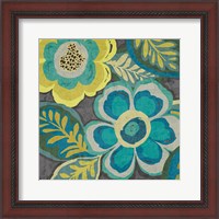 Framed 'Floral Assortment Teal on Dark Grey Crop III' border=