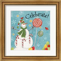 Framed 'Sweet Snowmen I Blue' border=