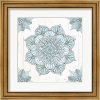 Framed 'Mandala Morning V Blue and Gray' border=