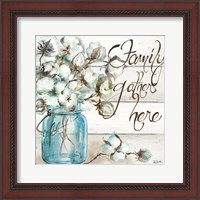 Framed 'Cotton Boll Mason Jar I Family' border=