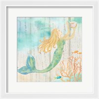 Framed 'Sea Splash Mermaid Woodgrain I' border=