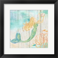 Framed 'Sea Splash Mermaid Woodgrain I' border=