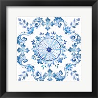 Framed 'Artisan Medallions White/Blue I' border=