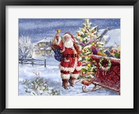 Framed Santa ringing bell with Sleigh