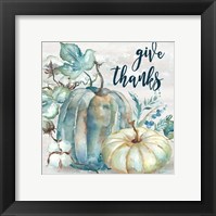 Blue Watercolor Harvest Square Give Thanks Framed Print