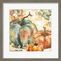 Framed 'Watercolor Harvest Teal and Orange Pumpkins I' border=