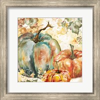 Framed 'Watercolor Harvest Teal and Orange Pumpkins I' border=