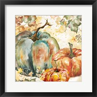 Framed 'Watercolor Harvest Teal and Orange Pumpkins I' border=