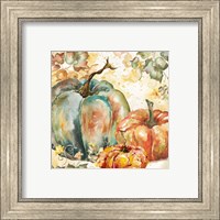 Framed 'Watercolor Harvest Teal and Orange Pumpkins I' border=