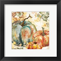Framed 'Watercolor Harvest Teal and Orange Pumpkins I' border=