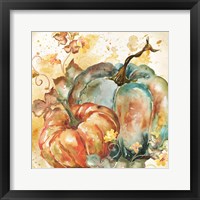 Framed 'Watercolor Harvest Teal and Orange Pumpkins II' border=