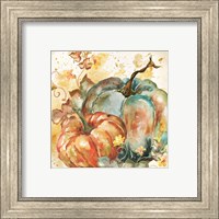 Framed 'Watercolor Harvest Teal and Orange Pumpkins II' border=