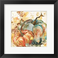 Framed 'Watercolor Harvest Teal and Orange Pumpkins II' border=