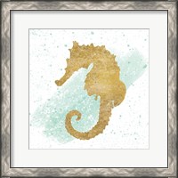 Framed 'Silver Sea Life Seahorse no Gold Splatter' border=