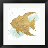 Framed Silver Sea Life Aqua Fish no Gold Splatter