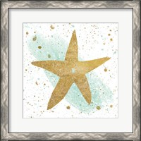 Framed 'Silver Sea Life Aqua Starfish' border=