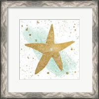 Framed 'Silver Sea Life Aqua Starfish' border=