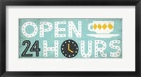 Framed Retro Diner Open 24 Hours Panel