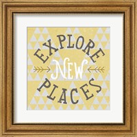 Framed 'Mod Triangles Explore New Places Retro' border=