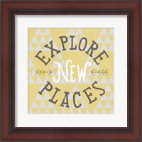 Framed 'Mod Triangles Explore New Places Retro' border=