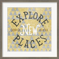 Framed 'Mod Triangles Explore New Places Gold' border=