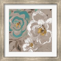 Framed 'Brushed Petals III Teal' border=