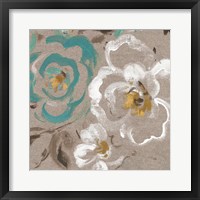 Brushed Petals III Teal Framed Print