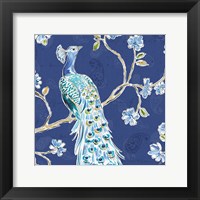 Framed Peacock Allegory III Blue