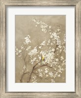 Framed White Cherry Blossom I Neutral Crop Bird