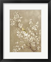 White Cherry Blossom II Neutral Crop Bird Framed Print