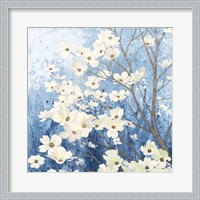 Framed Dogwood Blossoms I Indigo