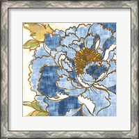 Framed 'Camilles Peony II Indigo' border=