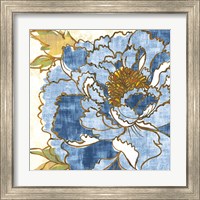 Framed 'Camilles Peony II Indigo' border=