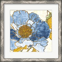 Framed 'Camilles Peony I Indigo' border=