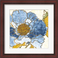 Framed 'Camilles Peony I Indigo' border=