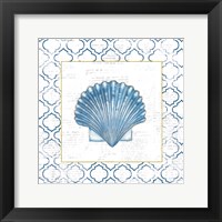 Framed Navy Scallop Shell on Newsprint with Gold